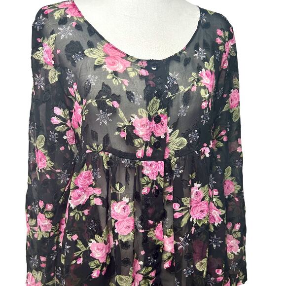 Contempo Casual 90s Floral Sheer Babydoll Fairy Whimsygoth Grunge L/S MEDIUM - Picture 3 of 11